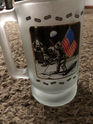 First Flag On The Moon Kennedy Space Center Frosted Glass Mug Vintage