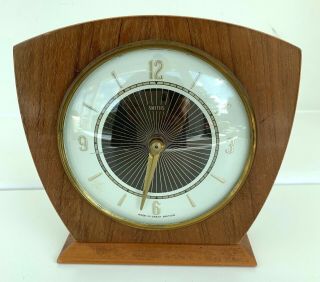 Vintage Smiths Wooden Mantle Clock Mid Century Made In Great Britain Wind Up Sr3