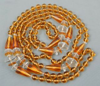 Vintage Art Deco Knotted Amber Topaz Glass Bead Necklace Flapper Length 54 "