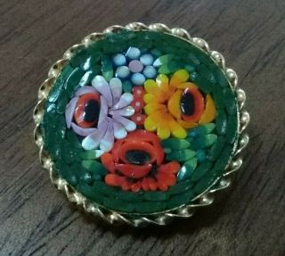 Stunning Vintage Rose Mosaic Glass Flower Brooch - Masterfully Hand Crafted