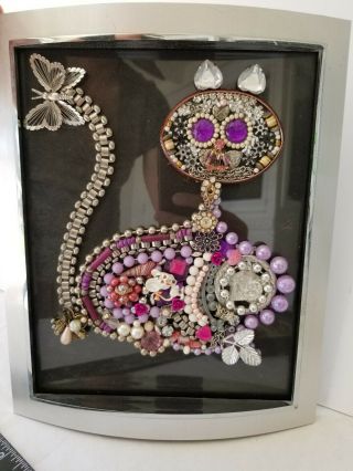 Feline Vintage Costume Jewelry Collage Cat Framed Brooches Pins Bracelets Mouse