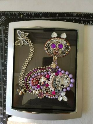 Feline Vintage Costume Jewelry Collage Cat Framed Brooches Pins Bracelets Mouse 8