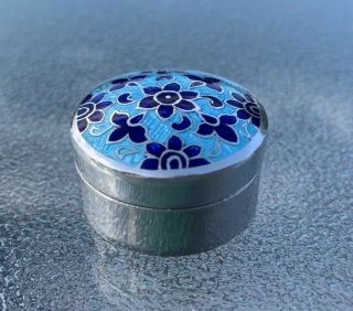 Antique? Vintage Solid Sterling Silver Tiny Miniature Enamel Floral Pill Box Pot 2