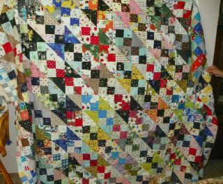 Vintage Handmade Patchwork Quilt Top Squares & Triangles Unfinished 88” X 80 "