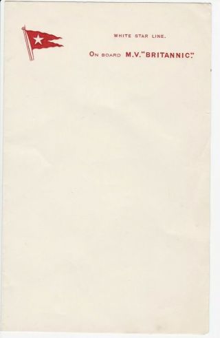 Vintage White Star Line M.  V Britannic Stationery Writing Paper