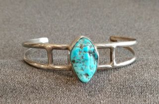 Vintage Navajo Blue Turquoise & Sterling Silver Cuff Bracelet Signed My