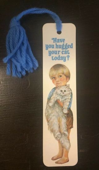 Vtg 1979 " Hug Your Cat " Boy Bookmark Antioch Sunshine Thoughts 70s 80s Rare