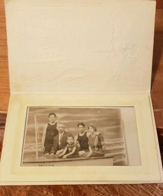 Rare Vintage Souvenir Coney Island Photo Post Card Rppc - Family In A Boat