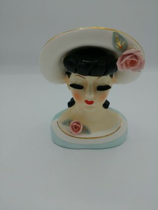 Vintage Lady Head Vase 6 1/2 " Tall 4 1/2 " Wide Makers Mark Is Illegible Lovely
