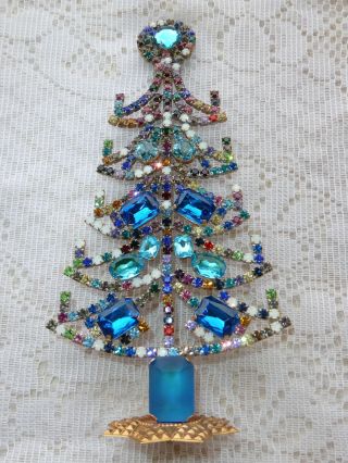 Vintage Multicolor Czech Rhinestone Christmas Tree Standing