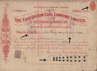 East Indian Coal Company Vintage Share Certificate - Rarely Seen.