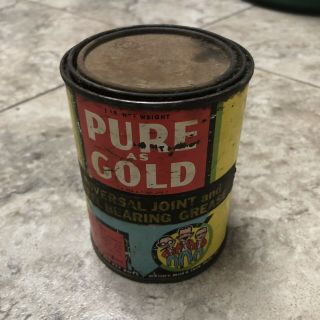 Vintage Pep Boys Pure As Gold Water Pump Grease Tin Steel Can 1930s Advertising