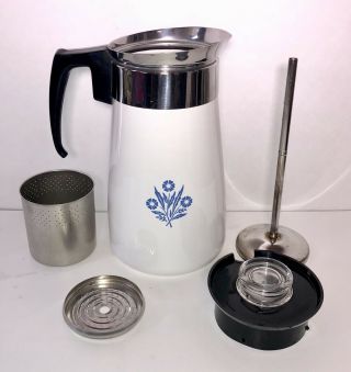 Vintage Corning Ware Stovetop Coffee Pot Blue Cornflower 9 - Cup 100 Complete