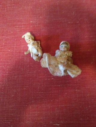 Old 2 Vintage Miniature Bisque Jointed Baby Doll For Doll House 2.  5 Inch Tall