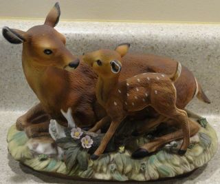 Vintage Homco Home Interior Deer Doe Baby Fawn Animal Masterpiece