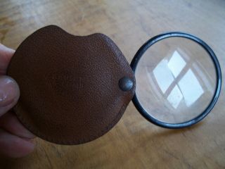 Vintage Bausch & Lomb Pocket Folding Magnifying Glass Stamped Leather Case Loupe
