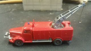 Vintage Wiking Germany Ho 62r Mercedes Fire Brigad Truck / Tow Crane Red Estate