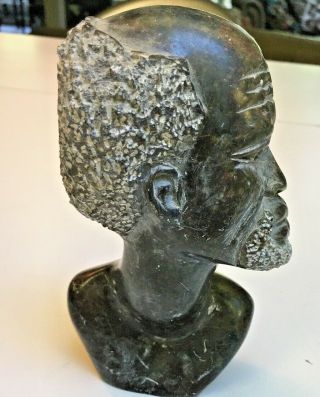 Vintage 1960s detailed hand carved Shona Verdite stone sculpture of Zimbabwe man 8
