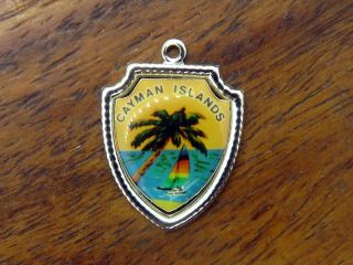 Vintage Sterling Silver Cayman Islands Beach Palm Tree Travel Shield Charm E12