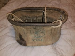 Vintage Klein Tools 5144 - S Canvas Oval Bucket Tool Bag Lineman In Usa