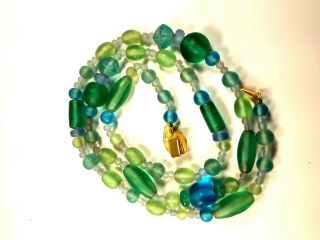 Vintage 32” Aqua Blue Green Sea Glass Beads Museum Of Fine Arts Necklace Mfa