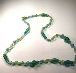 Vintage 32” Aqua Blue Green Sea glass Beads Museum Of Fine Arts Necklace MFA 2