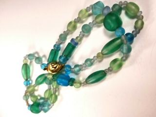 Vintage 32” Aqua Blue Green Sea glass Beads Museum Of Fine Arts Necklace MFA 6