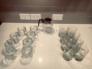 [SET OF 17] Vintage Nescafe Etched Glass World Map (Coffee Pot,  8 Mug,  8 Cup) 2