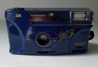 Vintage Hanimex Vision 3 Focus Auto Flash Motor Advance Rewind Blue Camera
