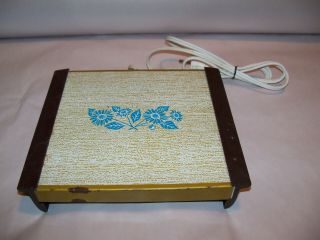 Vintage Electric Warm O Tray Hot Plate Warmer Tan W/ Blue Flowers