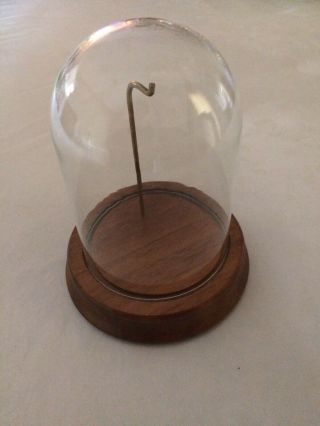 Vintage Glass Dome Pocket Watch Display Holder/wood Base & Hanger
