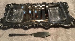 Vintage Silver - Silver Plated 4 Slice Toast Rack W/ Jam And Butter Dish Nib