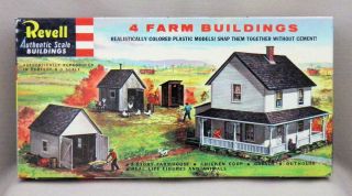 Vintage 1958 Revell Ho Scale 4 Farm Buildings Kit - Item T - 9003:249