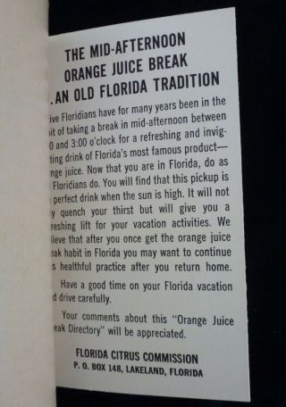 Vintage 1960 ' s Florida Orange Juice Break Directory - FL Citrus Commission 5