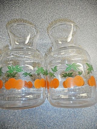 2 Vintage Glass Juice Pitcher Jar Jug Carafe Oranges LEAVES 28oz. 5