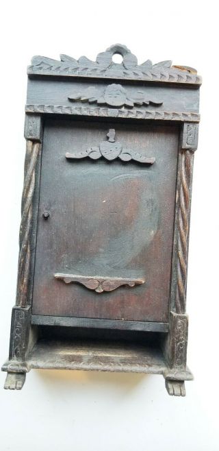 Antique Dark Wood Armoire With Carved Pediment 7 1/2 " Tall4 " Wide Drawer Missing