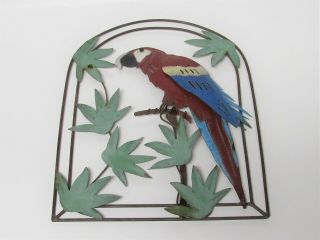 Vintage Unusual Pierced Metal Colorful Parrot Bird Wall Art Decor Tiki Bar