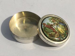 ANTIQUE / VINTAGE STERLING SILVER PILL / PATCH BOX WITH ENAMEL CLASSICAL SCENE 4