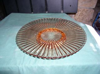 Vintage Anchor Hocking Pink Depression Ribbed & Footed Cake Plate Exc,