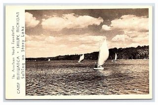 Vintage Photo Postcard Rppc Sailing Stony Lake Camp Miniwanca Shelby Michigan