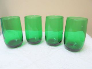 (4) Vintage Forest Green Juice Glasses Anchor Hocking Roly Poly