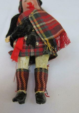 Antique 5” Bisque w/ Glass Eyes Paper Mache Body Dollhouse Doll Scottish 4