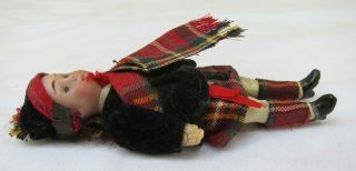 Antique 5” Bisque w/ Glass Eyes Paper Mache Body Dollhouse Doll Scottish 7