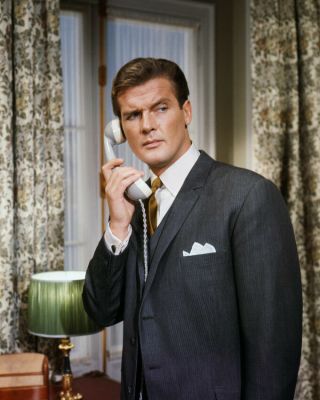 Roger Moore The Saint 8x10 Photo Old Telephone Vintage