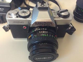 Vintage Minolta XG - A 35mm Flim Camera With 2 Lenses 118x Flash & Mohawk Bag 2