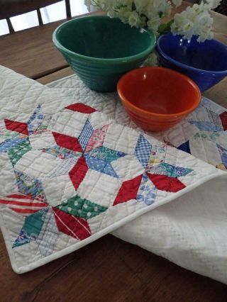 " Hands All Around " Vintage 30s Star Farmhouse Table Quilt Runner 28x18