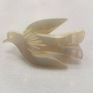 Vintage Silver Tone Mother Of Pearl Bird Peace Dove Brooch Pin Jewelry