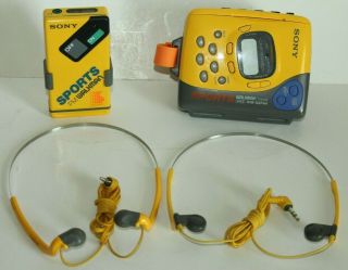 2 Vtg Sony Sports Walkman Cassette Player Wm - Sx44 Srf - 4 Fm Radio W/ Headphones