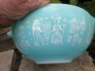 Vintage PYREX Glass Cinderella AMISH BUTTERPRINT 444 Handles 4 Qt Mixing Bowl 2