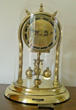 Vintage Brass Schatz 53 Jahresuhrenfabrik Anniversary Glass Dome Clock - Germany